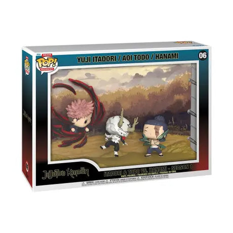 Funko Pop anime moment of Jujutsu Kaisen Itadori and Todo battling Hanami