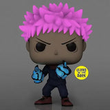 Yuji Itadori Divergent Fist Funko Pop toy figure with pink hair and blue shirt from Jujutsu Kaisen.