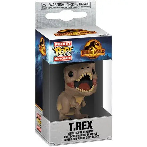 Jurassic World T-Rex key chain featuring Funko Pop vinyl figure.