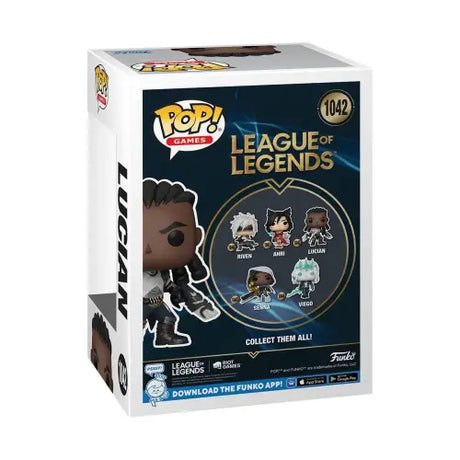 Funko Pop vinyl figure box of League of Legends character Lucian #1042