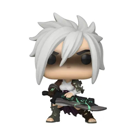 Funko Pop of Riven with Broken Blade, featuring spiky white hair and sword