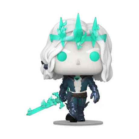 Funko Pop-style Viego figurine with white hair and teal eyes from League of Legends