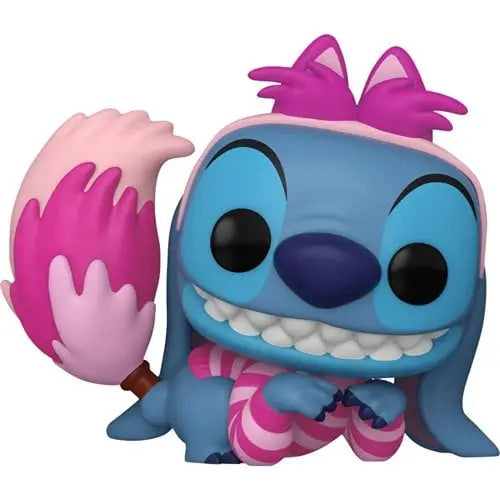 Blue Stitch Funko Pop in pink cheerleader accessories as Cheshire Cat from Lilo & Stitch