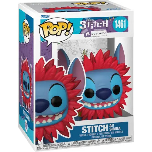 Funko Pop of Stitch in Simba costume with red mane and blue fur, #1461