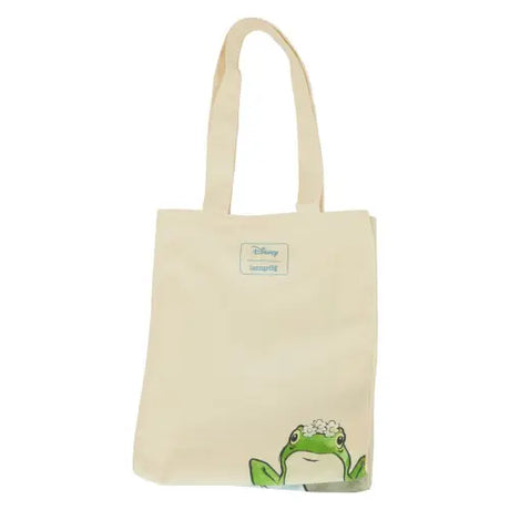 Canvas tote bag with frog design peeking from the corner of Lilo & Stitch Tote