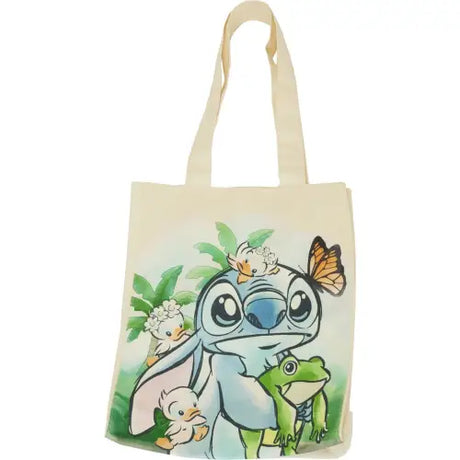 Colorful Canvas Tote Bag featuring Stitch and friends design for springtime adventures