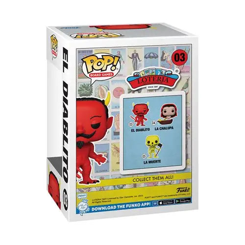 ’Glow-in-the-Dark Loteria El Diablito Funko Pop vinyl figures with red devil and yellow bird’