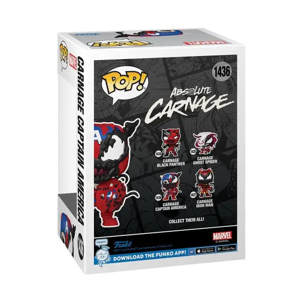 Marvel Carnage Captain America Funko Pop! Vinyl Figure box featuring Absolute Carnage