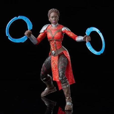 Marvel Legends Nakia Black Panther Dora Milaje 6-inch Action Figure - Woman in red dress holding two hoop rings