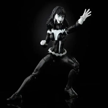 Woman dancing in black and white outfit, Marvel Legends Spider-Man 3 Shriek Figure.