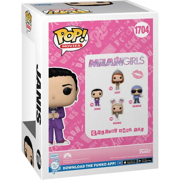 Janis Ian Funko Pop vinyl figure box from Mean Girls 20th Anniversary in purple clothing