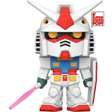 Stylized Mobile Suit Gundam robot figurine with pink sword, red, white, and blue colors