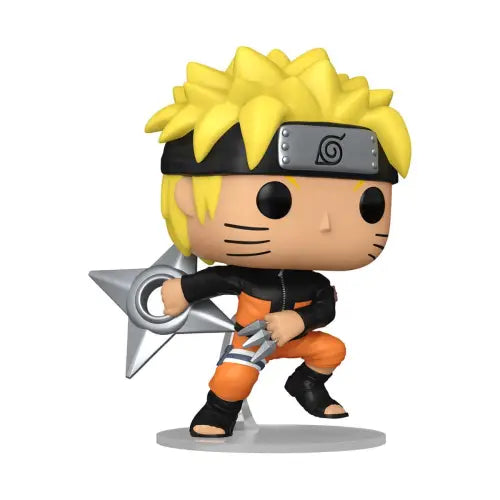 Funko Pop figure of Naruto Uzumaki in fighting stance with shuriken from Shippuden series