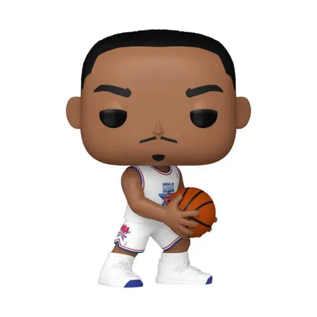 Cartoon-style Dennis Rodman Funko Pop Vinyl Figure in white uniform holding basketball