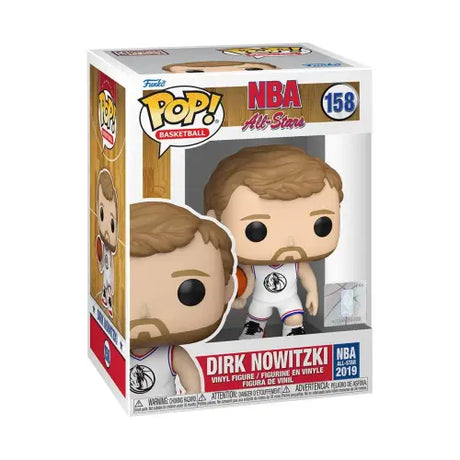 Funko Pop NBA figure of Dirk Nowitzki in Dallas Mavericks uniform in display box