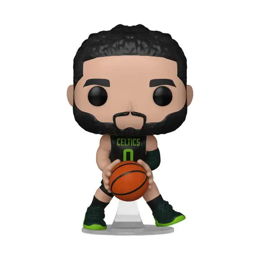 Funko Pop figure of Jayson Tatum in Boston Celtics jersey number 0 holding a basketball