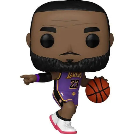 Funko Pop figure of LeBron James dribbling in Lakers jersey number 23 for NBA fans