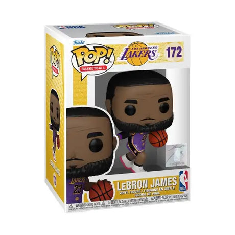 LeBron James Funko Pop figure #172 in NBA LA Lakers purple and gold uniform