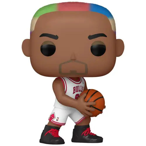 Funko Pop figure of Legends Dennis Rodman in Bulls uniform holding a basketball