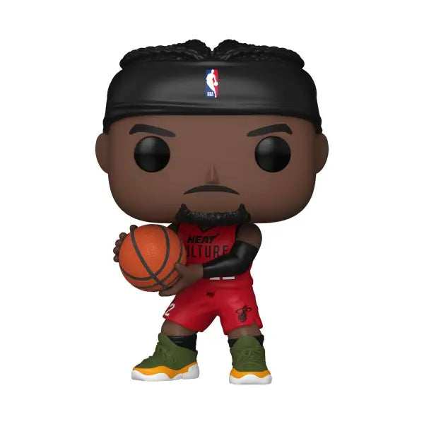 Funko Pop of Miami Heat player Jimmy Butler in red shorts holding a basketball