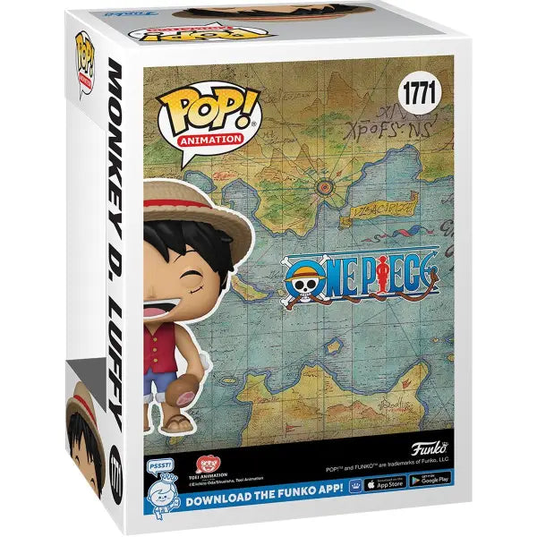 Funko Pop Vinyl Figure of Piece Luffy in a box with a map background