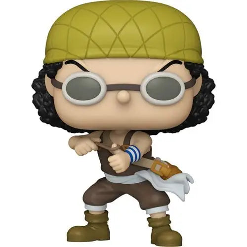 Cartoon-style Funko Pop Vinyl Figure of One Piece Usopp with goggles and slingshot