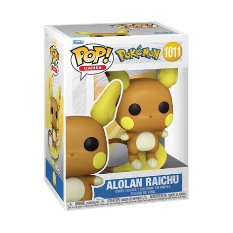 Funko Pop figure of Alolan Raichu, a cute brown and yellow Pokémon collectible