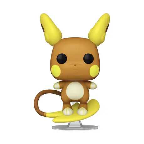 Alolan Raichu Funko Pop figure on yellow surfboard base, perfect for Pokémon fans