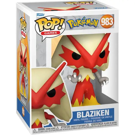 Funko Pop figure of Pokemon Blaziken #983 in red and gray coloring