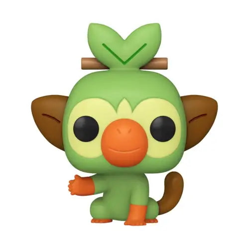 Cute green Pokemon Grookey Funko Pop vinyl figure with brown ears and orange nose