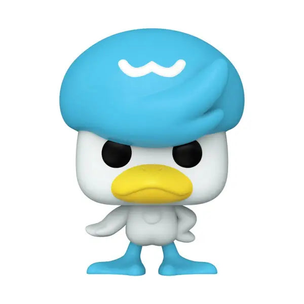 Cartoon duck Quaxly Funko Pop with blue beret and grumpy expression from Pokémon