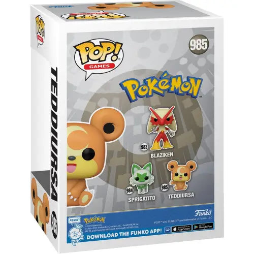 Teddiursa Funko Pop! Vinyl Figure Box with Blaziken and Sprigatito on the back