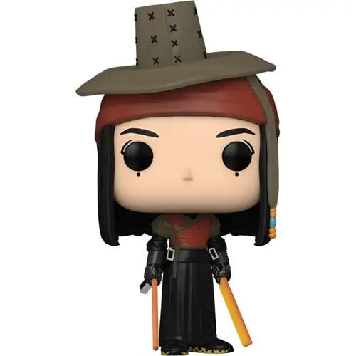 Rebel Moon Nemesis Funko Pop figure in black robe, wide-brimmed hat, and dual swords