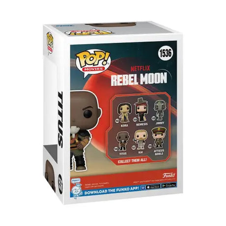 Rebel Moon Titus Funko Pop! Vinyl Figure box featuring character #1536 from Rebel Moon