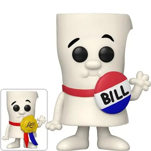 Close up of Schoolhouse Rock Bill Funko Pop vinyl figure holding a coin and button