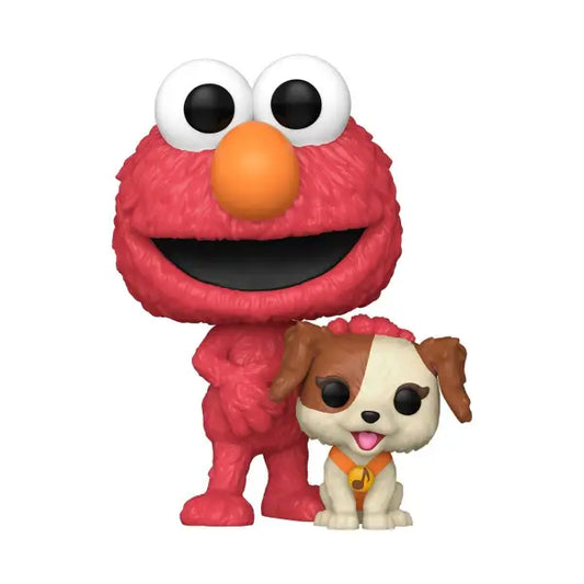 Smiling Sesame Street Elmo Funko Pop figure with Tango cartoon dog companion