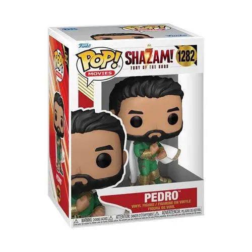 Pop vinyl figure of Gods Pedro with beard in a Shazam! box