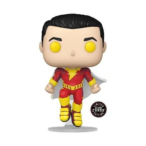 Pop vinyl figure of Shazam in red suit.