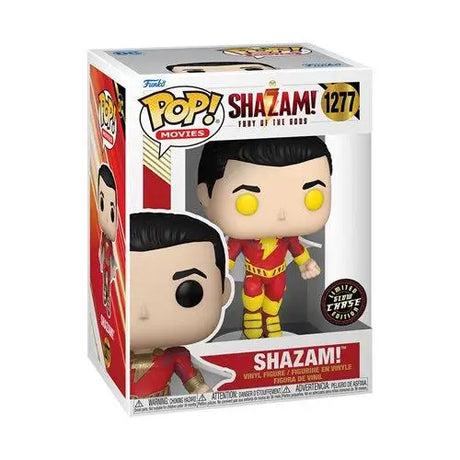 Shazam Pop Vinyl Figure: A close up of a Shazam vinyl figure, based on the God Shazam character.