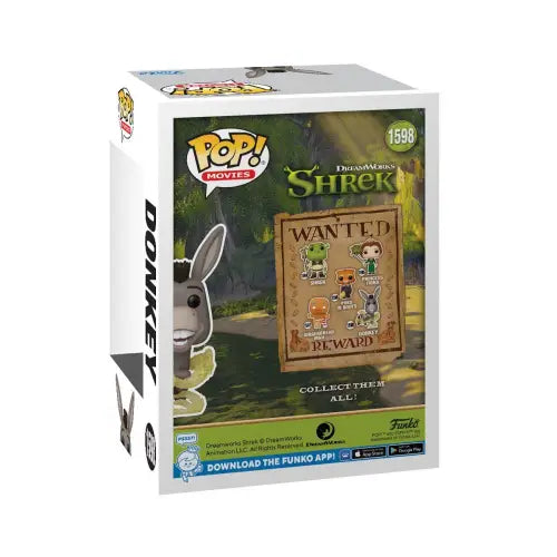 Shrek DreamWorks 30th Anniversary Donkey Glitter Funko Pop! vinyl figure box with Wanted design