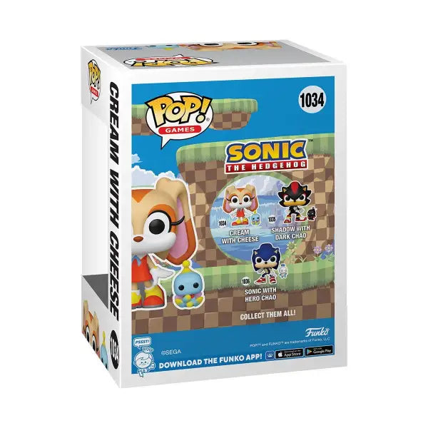 Sonic The Hedgehog Cream Funko Pop vinyl figure box #1034 showcasing collectible design