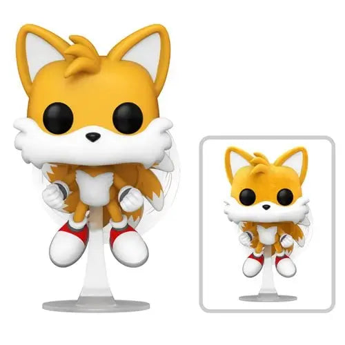 Cartoon yellow fox figurine with large eyes and red shoes from Tails Flying Funko Pop