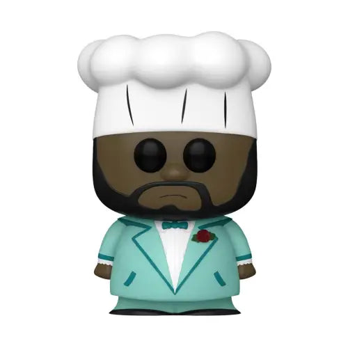 Cartoon South Park Chef in Suit Funko Pop wearing a chef’s hat and bow tie