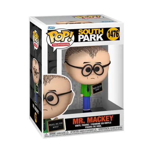 South Park Mr. Mackey with Sign Funko Pop vinyl figure in green shirt and glasses