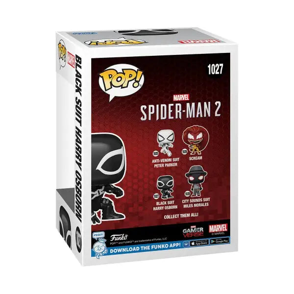 Funko Pop Marvel Spider-Man 2 Harry Osborn Black Suit collectible figure box display