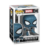 Funko Pop vinyl figure of Spider-Man in dark blue stealth suit from Fear Itself collection