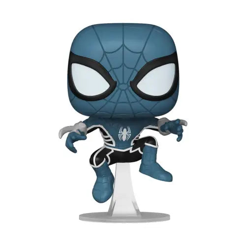 Funko Pop Vinyl Figure of Spider-Man in stealth suit striking an action pose