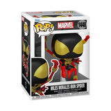 Miles Morales Iron Spider Funko Pop vinyl figure with glowing yellow eyes in red and black suit