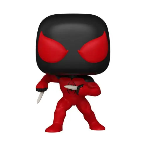 Funko Pop figure of comics Scarlet Spider in a fighting stance with blades