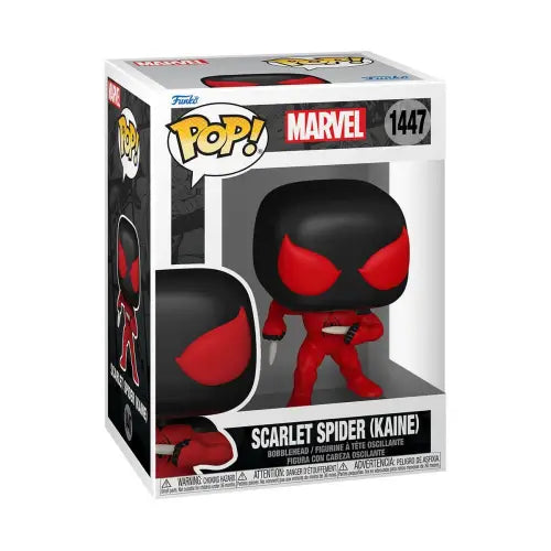 Funko Pop Marvel figure of Comics Scarlet Spider Kaine in red and black coloring